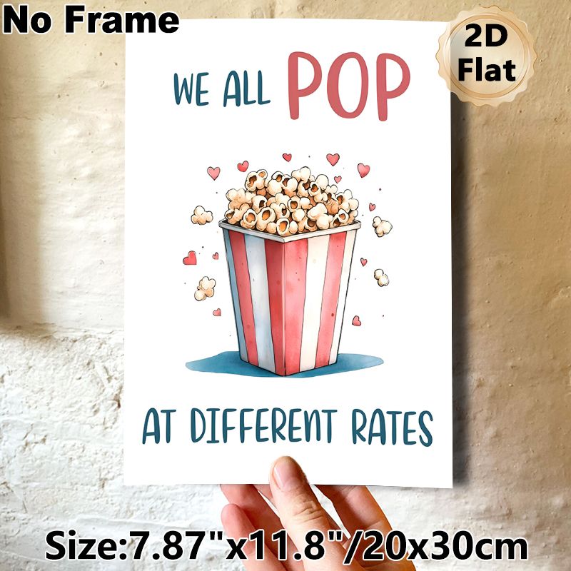 Popcorn Motivational Painting Poster, Watercolor Cute Striped Popcorn Bucket With Hearts Poster, Warm Encouraging Quote Decor For Home Theater, Living_maomaolike.com