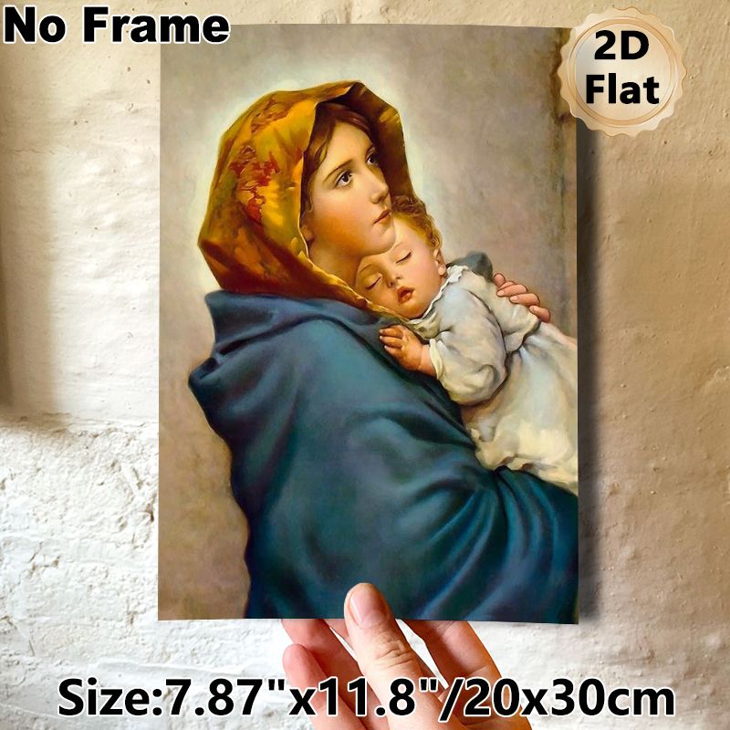 Virgin Mary With Infant Jesus Painting Poster, Warm-toned Traditional Religious Art Poster, Serene Gentle Depiction, Ideal For Home And Prayer Room_maomaolike.com