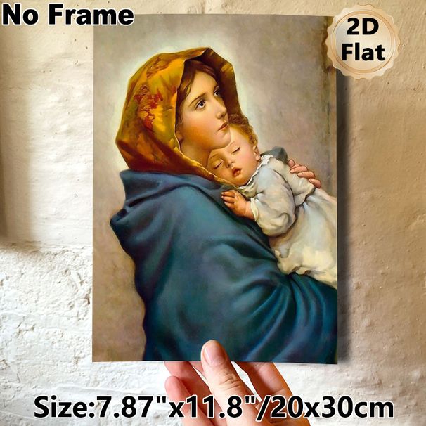 Virgin Mary With Infant Jesus Painting Poster, Warm-toned Traditional Religious Art Poster, Serene Gentle Depiction, Ideal For Home And Prayer Room_maomaolike.com