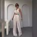 Women's Clothing women's clothing solid color V neck unrepaired vest lapel wide leg trousers suit_maomaolike.com