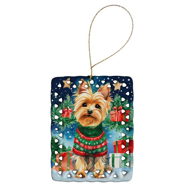 Yorkshire Terrier Yorkie Christmas Porcelain Ornament Christmas Tree Hanging Decorations For Home Christmas Holiday, Rectangle, Gift, Multicolor_maomaolike.com