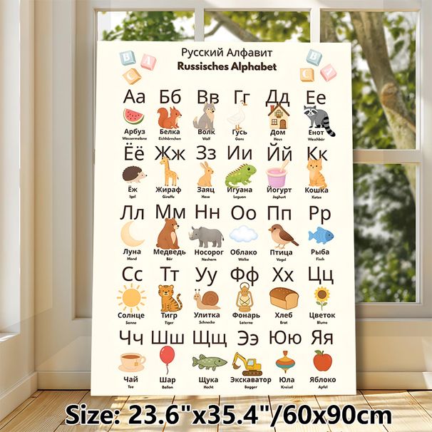 Russian Alphabet Painting Poster, Cute Cartoon Illustrated Poster, Practical For Russian Language Learning, Ideal For Study Areas And Language_maomaolike.com