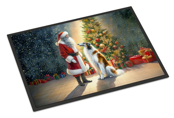 Borzoi And Santa Claus Doormat Front Door Mat Indoor Outdoor Rugs For Entryway, Non Slip Washable Low Pile, 24H X 36W_maomaolike.com