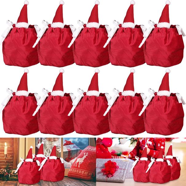 5Pcs Christmas Drawstring Bags Christmas Hat Design Flannel Gift Wrapping Bag Small Goodie Candy Snack Bag Party Favor Treat Pouch Bags For Holiday Birthday Xmas New Year Wedding Party Supplies_maomaolike.com