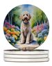 Labradoodle Spring Path Large Sandstone Coasters Pack Of 4 Absorbent Round Coasters Decor Gifts For Men Or Women, 4 In, Multicolor_maomaolike.com