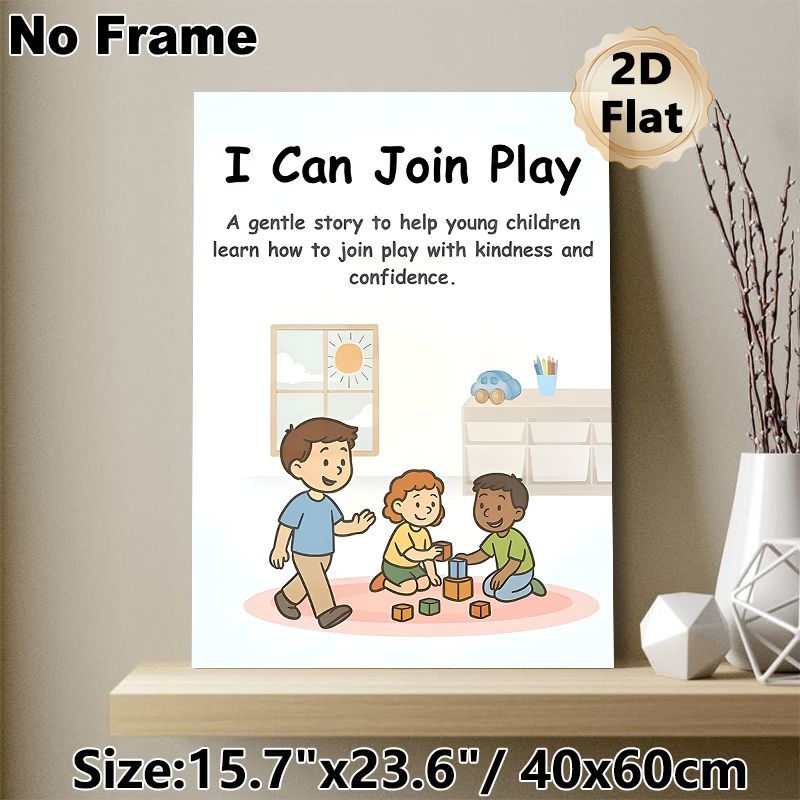Join Play Themed Painting Poster, Warm Cartoon Group Play Scene Poster, Supports Kind And Confident Group Play Engagement, Ideal For Activity Rooms_maomaolike.com