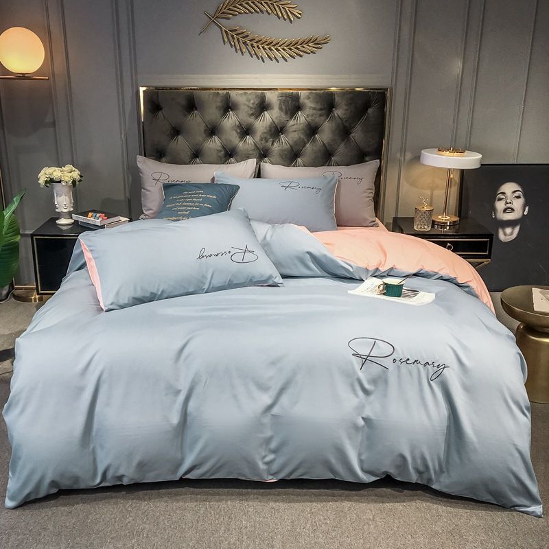 Bedding Solid Color Quilt Cover Simple Embroidery Quilt Cover_maomaolike.com