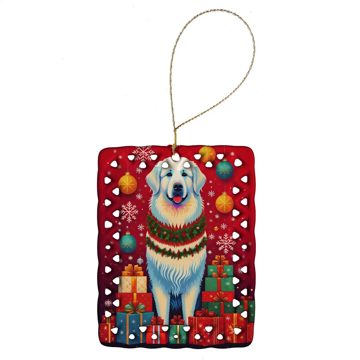 Great Pyrenees Holiday Christmas Porcelain Ornament Christmas Tree Hanging Decorations For Home Christmas Holiday, Rectangle, Gift, Multicolor_maomaolike.com