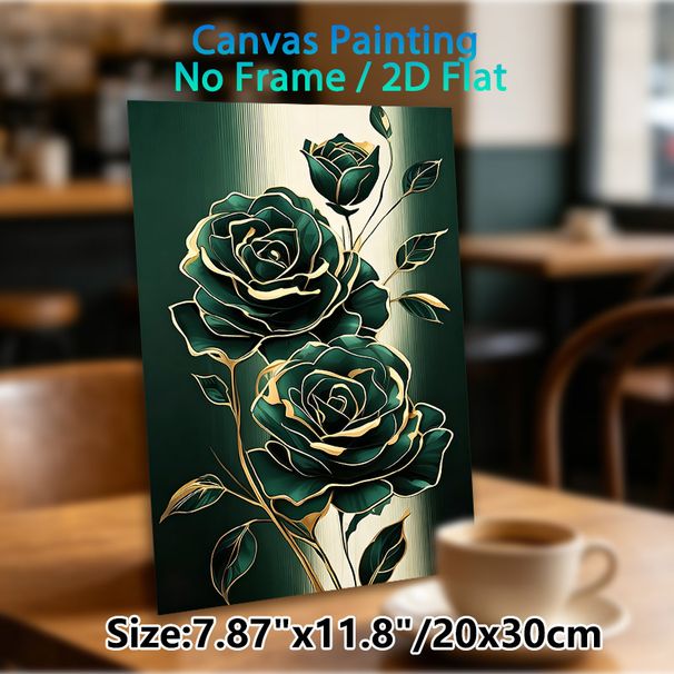 Emerald Rose Painting Poster, Elegant Gold-outlined Floral Poster, Sophisticated Dark Green Roses With Delicate Golden Trim, Stylish Wall Decor For_maomaolike.com