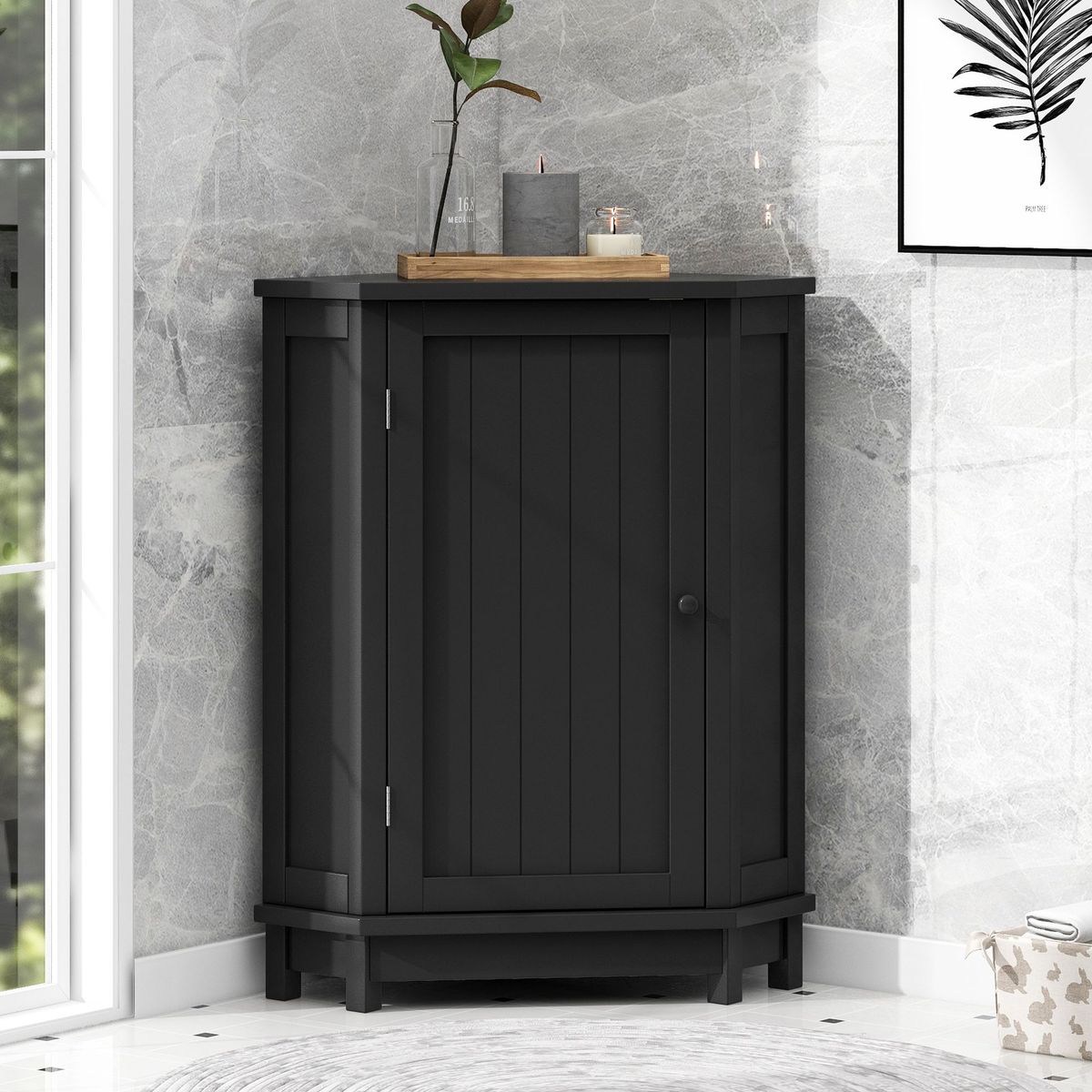Bathroom Cabinet Triangle Corner Storage Cabinet With Adjustable Shelf Modern Style MDF Board_maomaolike.com