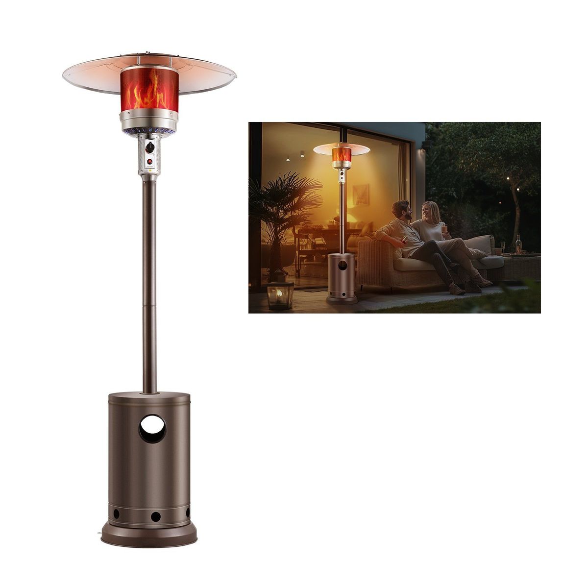 VEVOR Propane Patio Heater 50000BTU Tall Hammered W/Round Table Outdoor Bronze_maomaolike.com