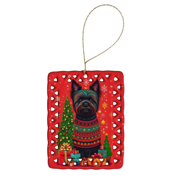 Black Cairn Terrier Holiday Christmas Porcelain Ornament Christmas Tree Hanging Decorations For Home Christmas Holiday, Rectangle, Gift, Multicolor_maomaolike.com