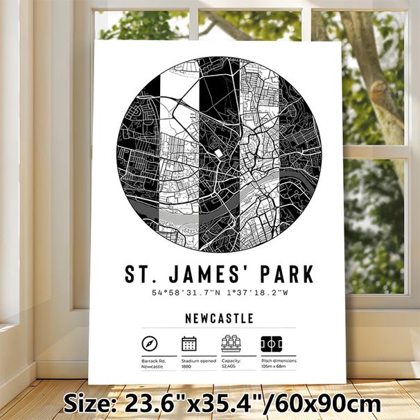 St. James' Park Map Painting Poster, Sleek Black & White Stadium Area Map Poster, Featuring Detailed Venue Specs, Perfect Wall Decor For Living Room_maomaolike.com