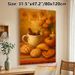 Autumn Still Life Painting Poster, Warm-toned Oil Painting Style Poster, Cozy Fall Scene With Mug, Pastries, Pumpkin And Marigolds, Inviting Decor For_maomaolike.com