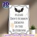 Occult Humor Painting Poster, Whimsical Gothic Bat & Text Poster, Playful "Please Don't Summon Demons In The Bathroom" Design, Ideal For Bathroom Wall_maomaolike.com