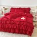 Wholesale Festive Red Dress Ruffled Edges, Multi-layer Lace Four-piece For Bridal Trousseau, Wedding Room 4-piece Set With Bed Ski_maomaolike.com