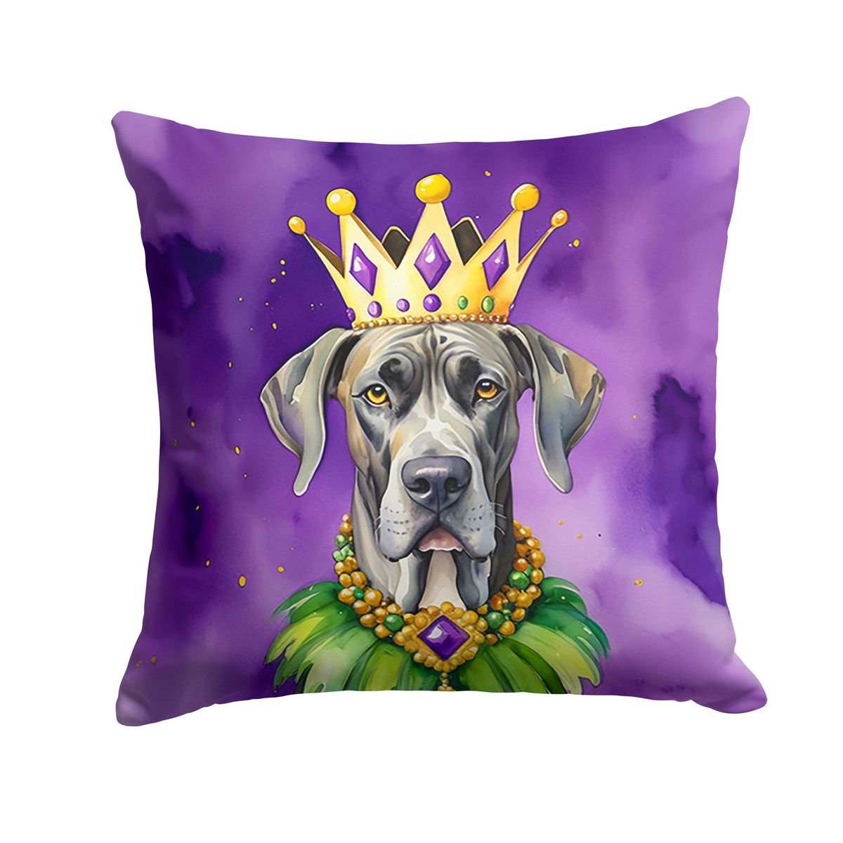 Great Dane King Of Mardi Gras Throw Pillow Machine Washable, Indoor Outdoor Decorative Pillow For Couch, Bed Or Patio, 14Hx14W_maomaolike.com