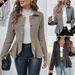 women's lapel jacquard ruffle slim double breasted temperament office blazer for women_maomaolike.com