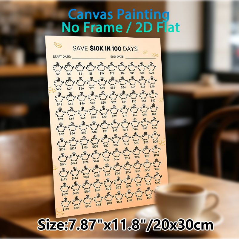 $10K 100-Day Savings Challenge Painting Poster, Minimalist Line-art Piggy Bank Poster, Structured Savings Tracking Tool, Ideal For Home Or Office_maomaolike.com