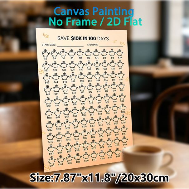 $10K 100-Day Savings Challenge Painting Poster, Minimalist Line-art Piggy Bank Poster, Structured Savings Tracking Tool, Ideal For Home Or Office_maomaolike.com