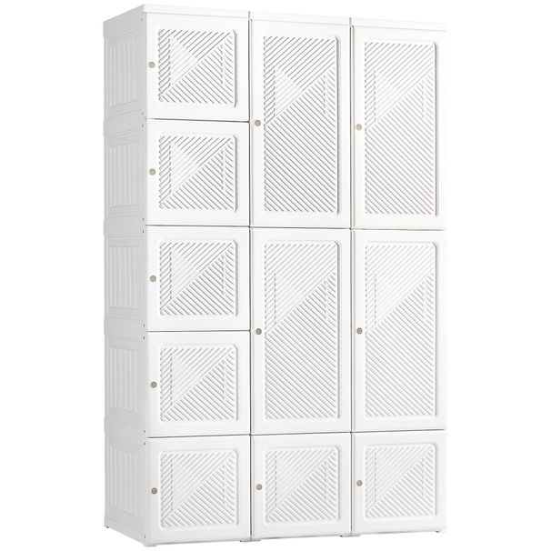 Portable Wardrobe Closet, Folding Clothes Storage Organizer With 8 Cube Compartments, 2 Hanging Rods, 11 Magnet Doors, White_maomaolike.com