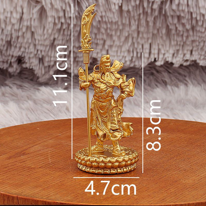 Golden Guan Gong God Of Wealth Statue With Knife Lotus Base For Home And Office Decoration Metal Craft_maomaolike.com