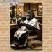 Gorilla At Barber Shop Painting Poster, Vintage-style Whimsical Gorilla In Barber Cape Holding Mirror Poster, Playful Decorative Accent For_maomaolike.com