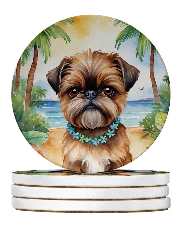 Brussels Griffon Luau Large Sandstone Coasters Pack Of 4 Absorbent Round Coasters Decor Gifts For Men Or Women, 4 In, Multicolor_maomaolike.com