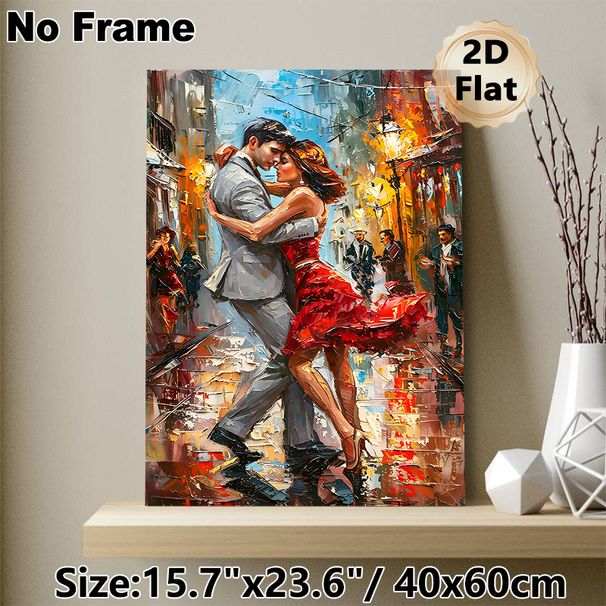 Tango Dancing Themed Painting Poster, Vibrant Impasto-style Couple Dancing In Bustling City Street Poster, Romantic Artistic Decor Option For Living_maomaolike.com