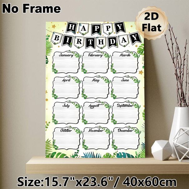 Birthday Tracker Painting Poster, Fresh Greenery Themed Poster With Monthly Blank Frames & "Happy Birthday" Banner, Practical For Recording Birthdays_maomaolike.com