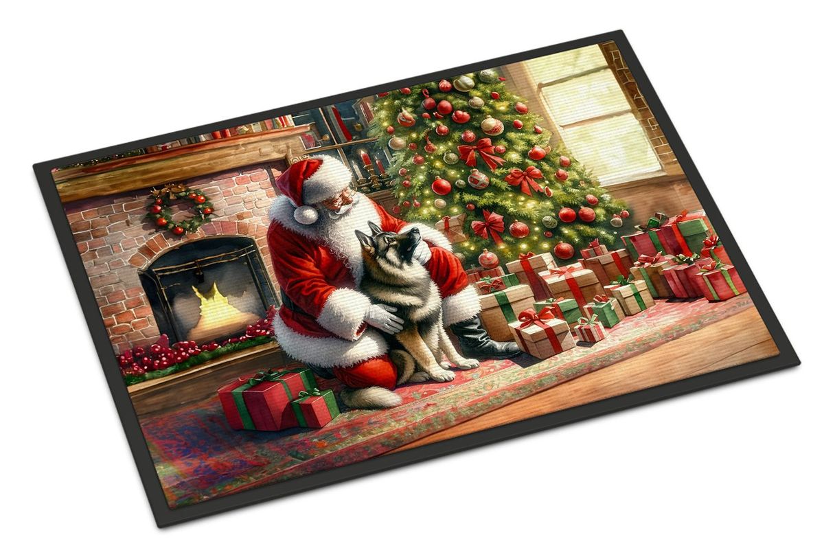Norwegian Elkhound And Santa Claus Doormat Front Door Mat Indoor Outdoor Rugs For Entryway, Non Slip Washable Low Pile, 24H X 36W_maomaolike.com