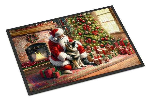 Norwegian Elkhound And Santa Claus Doormat Front Door Mat Indoor Outdoor Rugs For Entryway, Non Slip Washable Low Pile, 24H X 36W_maomaolike.com