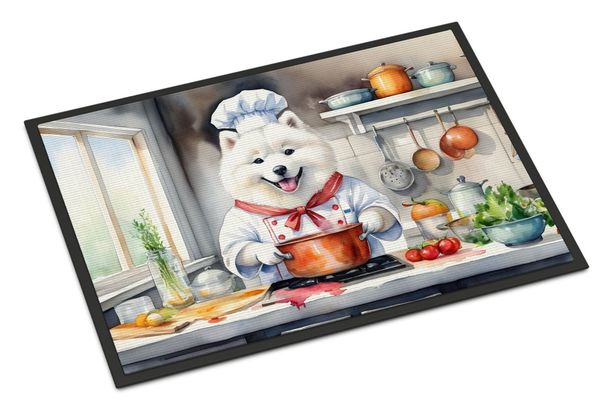 Samoyed The Chef Doormat Front Door Mat Indoor Outdoor Rugs For Entryway, Non Slip Washable Low Pile, 24H X 36W_maomaolike.com