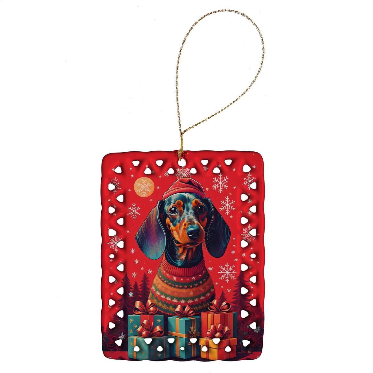 Dachshund Holiday Christmas Porcelain Ornament Christmas Tree Hanging Decorations For Home Christmas Holiday, Rectangle, Gift, Multicolor_maomaolike.com