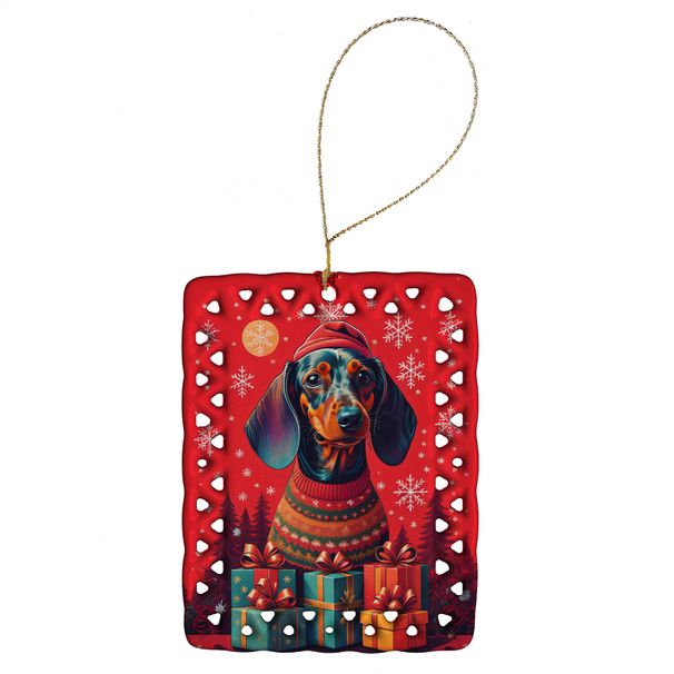 Dachshund Holiday Christmas Porcelain Ornament Christmas Tree Hanging Decorations For Home Christmas Holiday, Rectangle, Gift, Multicolor_maomaolike.com