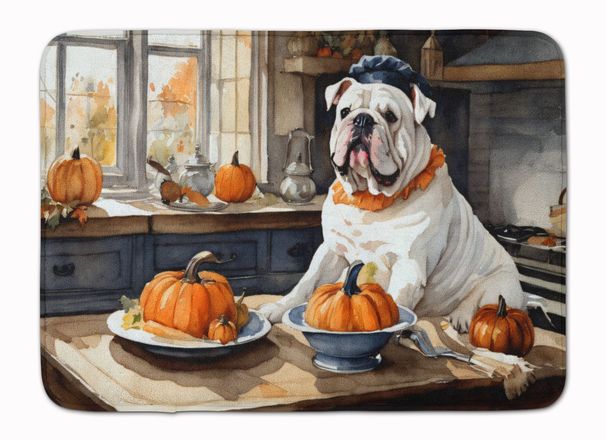 English Bulldog Fall Kitchen Pumpkins Memory Foam Kitchen Mat Machine Washable Anti-Fatigue Mat Cushion Comfort Bath Mat Or Kitchen Rug_maomaolike.com
