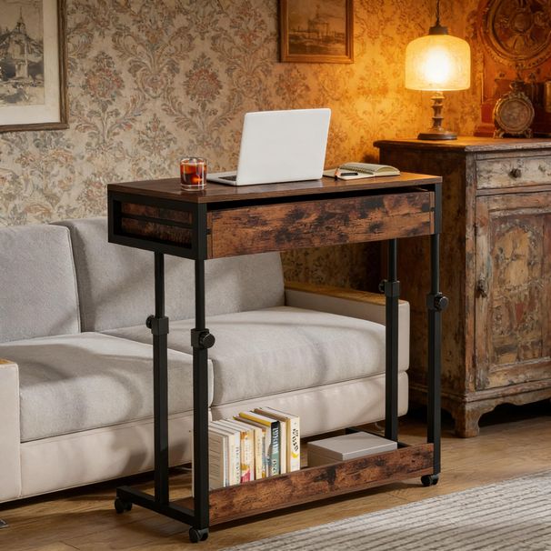 Height Adjustable Desk, Mobile Side Table Portable Desk With Drawers_maomaolike.com