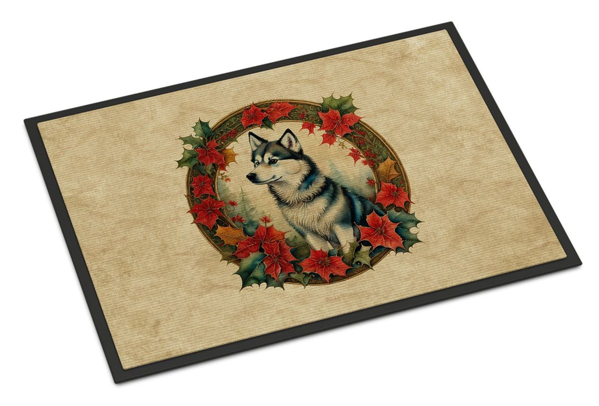 Alaskan Klee Kai Christmas Flowers Doormat Front Door Mat Indoor Outdoor Rugs For Entryway, Non Slip Washable Low Pile, 24H X 36W_maomaolike.com