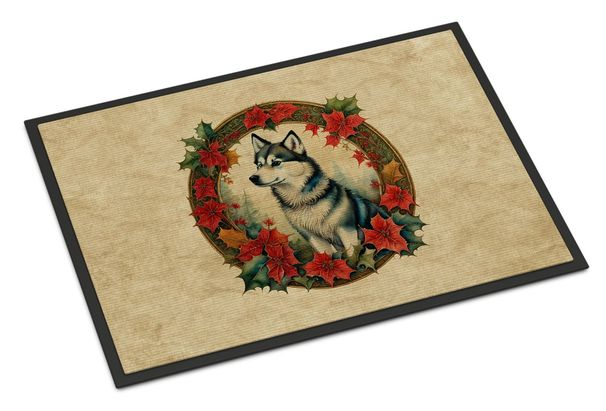 Alaskan Klee Kai Christmas Flowers Doormat Front Door Mat Indoor Outdoor Rugs For Entryway, Non Slip Washable Low Pile, 24H X 36W_maomaolike.com