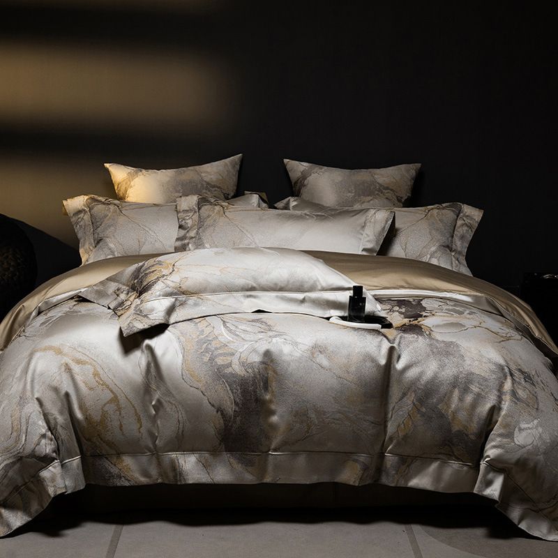 Luxurious Gold-Plated Jacquard Four-Piece Set 100S Long-Staple Light Luxury Pure Cotton Wide-Brim Quilt Cover Bedding_maomaolike.com