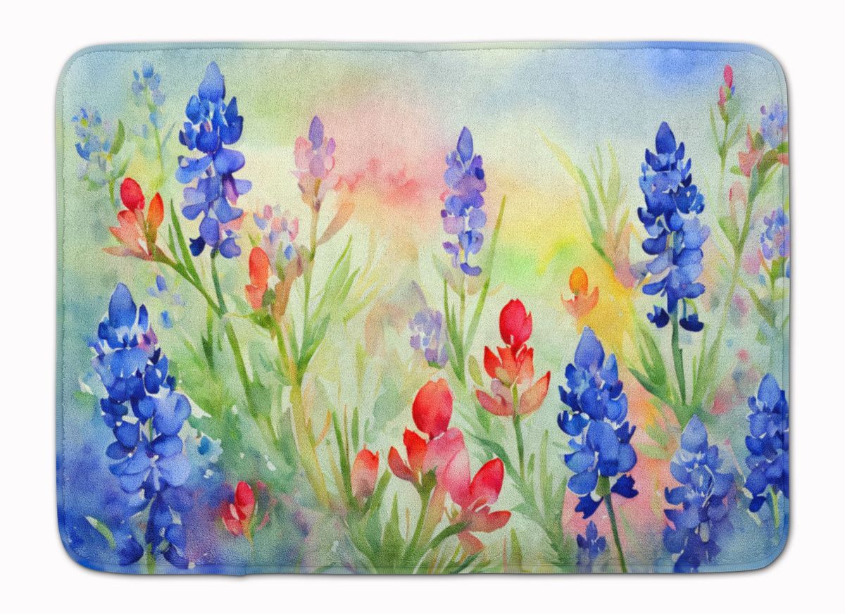 Texas Bluebonnets In Watercolor Memory Foam Kitchen Mat Machine Washable Anti-Fatigue Mat Cushion Comfort Bath Mat Or Kitchen Rug_maomaolike.com