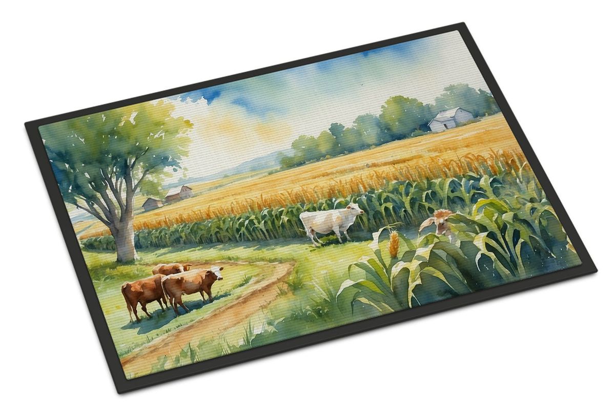 Cows By The Cornfield Doormat Front Door Mat Indoor Outdoor Rugs For Entryway, Non Slip Washable Low Pile, 24H X 36W_maomaolike.com