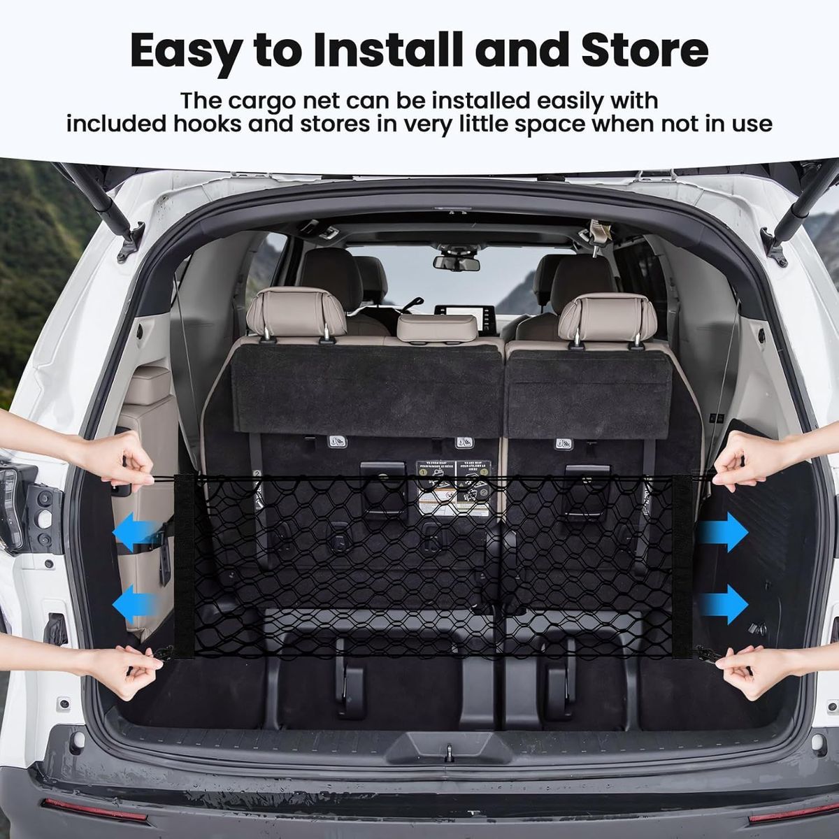 Trunk Cargo Net For Toyota Sienna 2021-2024 2025 Accessories Envelope Style Mesh Trunk Net Organizer And Storage Stretchable Adjustable Elastic Nylon Rear Cargo Netting With Hooks_maomaolike.com