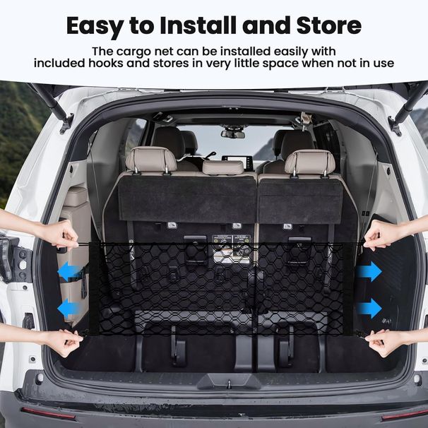 Trunk Cargo Net For Toyota Sienna 2021-2024 2025 Accessories Envelope Style Mesh Trunk Net Organizer And Storage Stretchable Adjustable Elastic Nylon Rear Cargo Netting With Hooks_maomaolike.com