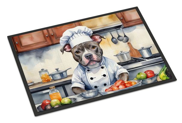Pit Bull Terrier The Chef Doormat Front Door Mat Indoor Outdoor Rugs For Entryway, Non Slip Washable Low Pile, 24H X 36W_maomaolike.com