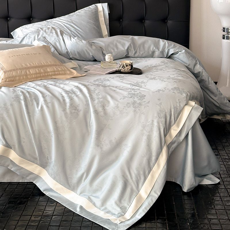 1 High-End Light Luxury 100-Count Long-Staple Cotton Four-Piece Set All-Cotton Jacquard Satin Minimalist Solid Color Naked Sleep D_maomaolike.com