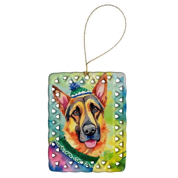 German Shepherd Christmas Porcelain Ornament Christmas Tree Hanging Decorations For Home Christmas Holiday, Rectangle, Gift, Multicolor_maomaolike.com