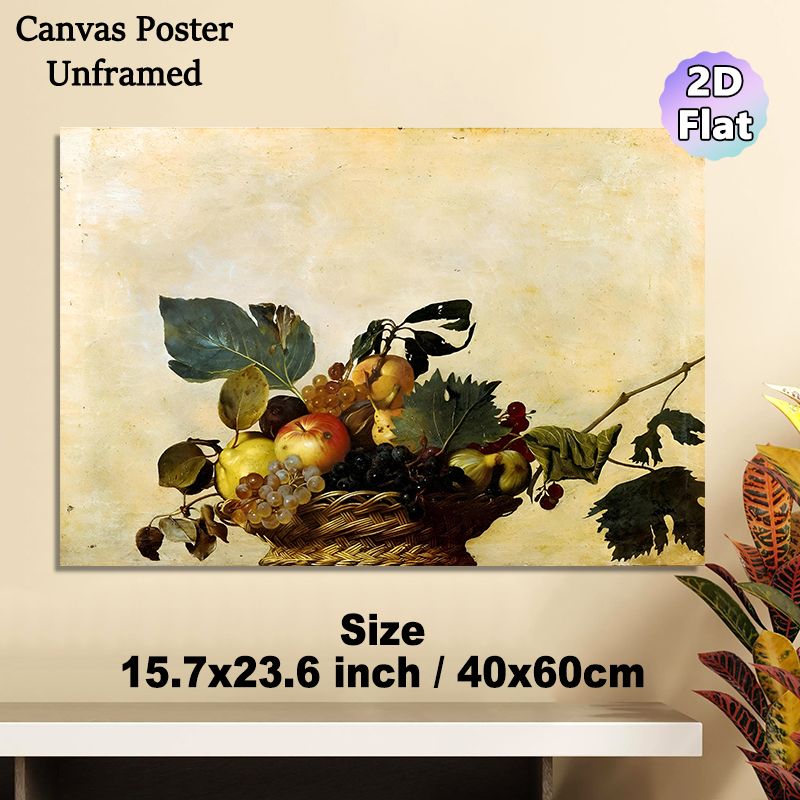 Fruit Basket Still Life Painting Poster, Vintage Realistic Assorted Fruits In Wicker Basket Poster, Timeless Classic Artwork Suitable For Kitchen_maomaolike.com