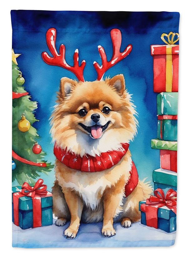 Pomeranian Christmas Reindeer House Flag Large Porch Sleeve Pole Decorative Outside Yard Banner Artwork Wall Hanging, Polyester, House Size, Multicolor_maomaolike.com