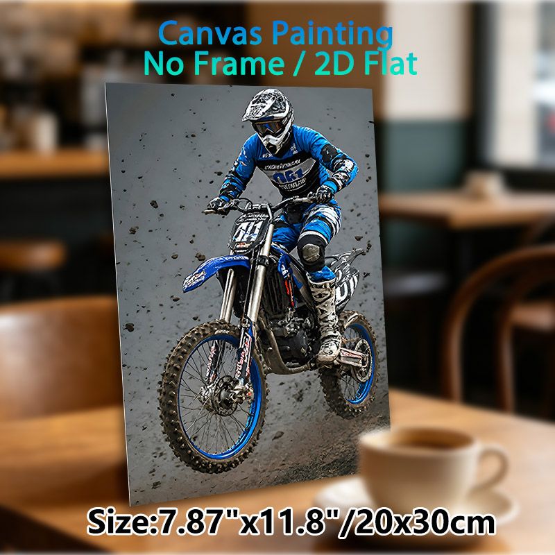 Motocross Themed Painting Poster, Dynamic Realistic Action Scene Poster, Vibrant Off-road Motorbike Racing Design, Suitable For Man Cave, Garage And_maomaolike.com